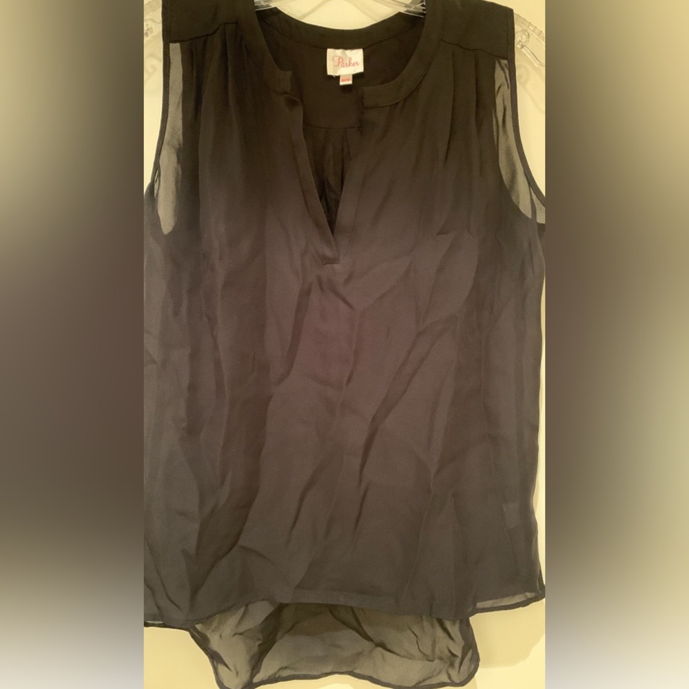 Parker - Women’s Sheer Silk Sleeveless V-Neck Blouse (black, size M)